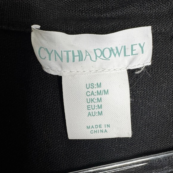 Cynthia Rowley Linen Long Sleeve Shirt Dress Size Medium Black Womens Drop Waist - Picture 2 of 6